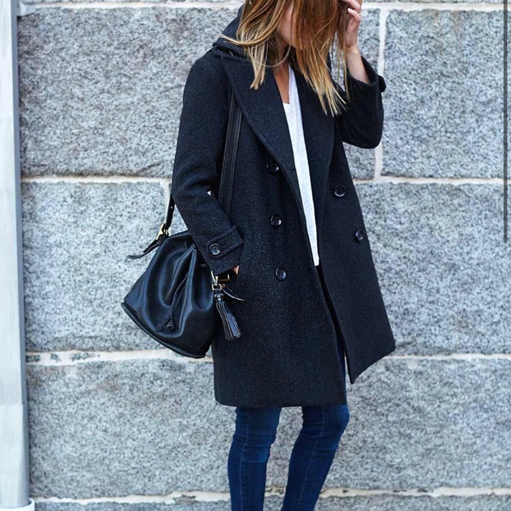 J Crew Black Wool Coat. Sz 4